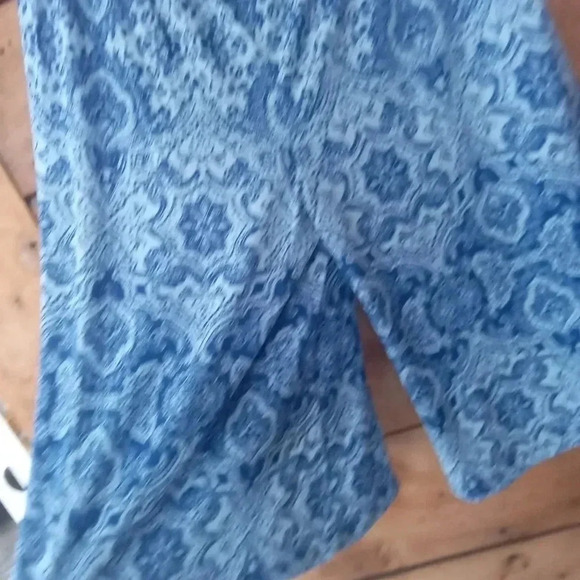 Serengeti Pants Womens L Blue Geometric Wide Leg Capri Stretch Pull-On - Picture 2 of 6